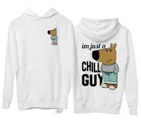 Mog Print Funny I'm Just A Chill Guy Viral Dog Meme Hoodie - White - Mens - L - New Character Dog Meme Hoody - Hilarious Chilling Dog in Sweater Hoodie