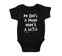 Mog Print Funny Magical World Cute Baby Bodysuit - Unisex - 6-12 Months - Black - Cute Wizard Magical Family Unisex Newborn Vest Romper - Baby Gift Idea For Him Her