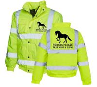 Mog Print Horses Please Pass Wide & Slow Jacket - Yellow - S - Road Safety Jackets - Hi-Vis Bomber Jacket With Logo - Heavy-Duty Bomber Jackets - High-Visibility Vests for Highway Patrollers