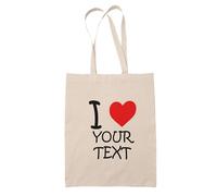 Mog Print I Love Custom Text Tote Bag - Natural - Heart Icon Your Text Beach Tote - Customised Text Grocery Shopping Shoulder Purse - Graphic Canvas Tote Bag - Personalised Gifts for Him Her