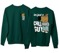 Mog Print I'm Just A Chill Guy Sweatshirt - Forest Green - Mens - L - Funny Dog Viral Meme Pullover - Big Nose Dog Internet Joke New Character Meme Sweater