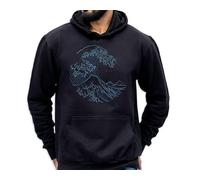 Mog Print Japanese Wave - The Great Wave off Kanagawa Printed Hoodie - Black - 4XL - Cotton-blend Classic Men's Hoodie - Brushed Effect Pullover