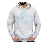 Mog Print Japanese Wave - The Great Wave off Kanagawa Printed Hoodie - Grey - 4XL - Cotton-blend Classic Men's Hoodie - Brushed Effect Pullover