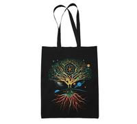 Mog Print Mandala Tree of Life Tote Bag - Black - Yoga Meditation Mystical Tote - Psychedelic Sacred Tree Purse - Buddhist Symbols Canvas Tote Bag - Cosmic Spiritual Nature Lover Gifts