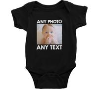 Mog Print Personalised Baby Grow Romper - Unisex - 6-12 Months - Black - Customisation Photo/Text Babygrow Bodysuit Gift - Customised Baby Clothes