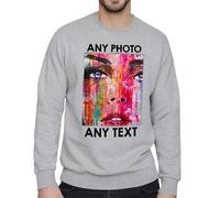 Mog Print Personalised Printed Sweatshirt - Grey - M - Custom Design Your Own Hoody, Customised Photo and Text Pullover Sweatshirt - Personalised Photo Valentines Day Gift for Men & Women