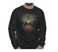 Mog Print Spiritual Tree of Life Printed Sweatshirt - Black - M - Mystical Symbolic Psychedelic Cosmic Sweater - Meditation Zen Buddhism Jumper - Meaning of Life Unisex Mens Sweatshirt
