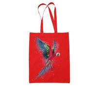 Mog Print Watercolor Parrot Tote Bag- Red - Multicoloured Bird Grocery Market Shopping Tote - Bird Parrot Lover Gifts for Men/Women - Aesthetic Canvas Tote Bag for Parrot Owners