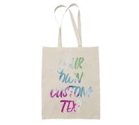 Mog Print Watercolour Custom Text Tote Bag - Natural - Your Own Text Shoulder Bag - Colourful Message Large Canvas Tote - Personalised Birthday Hen Party Souvenirs - Customised Gifts