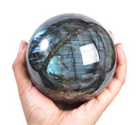MOGEMT Labradorite Crystal Ball with Stand Large Crystals Sphere Decorative Ball Meditation Witchcraft Home Decor 90-100mm/3.5-3.9"