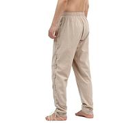 mogenda Mens Medieval Lace upTapered Pirate Pants Renaissance Viking Navigator Trousers Halloween Pirate Cosplay Costume, Beige, 3XL