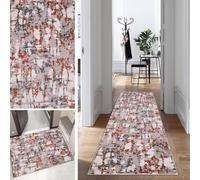 Mogetal Abstract Runner Hallway Long Kitchen Bedroom Non-Slip Washable 80 x 300 cm Grey Red Carpet Runner Durable Runner Rug Kitchen Runner Corridor Polyester Adjustable Sold by the Metre