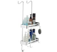 MOGFCT Bathroom Shower Caddy Over The Door Hanging Shower Organizer Storage Aluminum Shower Shelf Rust Proof Bathroom Shelves Basket Rack with Hook Rust Free (Sliver)