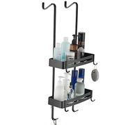 MOGFCT Bathroom Shower Caddy Over The Door Hanging Shower Organizer Storage Aluminum Shower Shelf Rust Proof Bathroom Shelves Basket Rack with Hook Rust Free (Black)