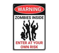 MOGGED Warning Zombies Inside Tin Sign Enter at Your Own Risk Decor Bathroom Wall Art Metal Poster Kitchen Garden Garage Indoor Outdoor Window Decorate 8 X 12 Inch