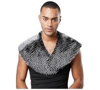 Moggemol Faux Fur Shawl Cape For Men Medieval Viking Knight Warrior Collar Halloween Cosplay Accessory Black White One Size