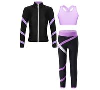 Moggemol Figure Ice Skating Gym Training Suit for Kids Girls Long Sleeve Jacket Sleeveless Crop Top with Skating Pants Set