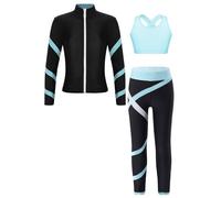 Moggemol Figure Ice Skating Gym Training Suit for Kids Girls Long Sleeve Jacket Sleeveless Crop Top with Skating Pants Set