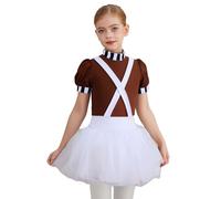Moggemol Girls Chocolate Factory Worker Halloween Costume Kids Candy Movie Character Tutu Dance Dress Dark Brown 7-8 Years