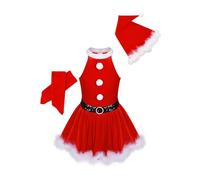 Moggemol Girls Christmas Mrs Santa Claus Costume Kids Xmas Sleeveless Halter Velvet Leotard Dress Outfit Red 5-6 Years