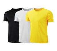 Moggemol Kids 3Pcs Rash Guard UPF 50+ UV Sun Protection T-Shirt Quick Dry Swimming Top Running Sport Athletic Tees Black&White&Yellow 10-11 Years