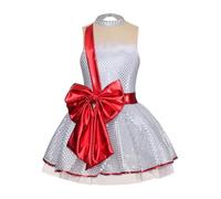 Moggemol Kids Girls Christmas Sequins Dance Dress Leotard Party Xmas Mrs Santa Figure Ice Skating Costume Dancewear White 11-12 Years