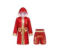 Moggemol Kids Halloween Cosplay Costume Martial Art Outfits Red 5-6 Years | Boxing Training Suit,Mma Shorts,Stage Performance Boxing Set,Stretch,Long Sleeve Hooded Fight Robe,Lightweight