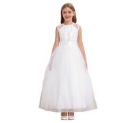 Moggemol Lace First Communion Dress Flower Girl Dresses Wedding Sleeveless Princess Pageant Formal Gown White 9-10 Years