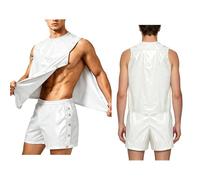 Moggemol Men 2 Piece Short Set Tear Away Tank Top and Loose Trunks Tearaway Shirts with Boxer Briefs for Golf White 3XL