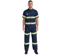 Moggemol Men Adult Firefighter Uniform Outfit Fire Captain Trousers Set Long Sleeve Halloween Costume Navy Blue S