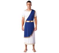 Moggemol Mens Ancient Greek Toga Halloween Golden Roman Tunic Robe Caesar Party Fancy Dress Costume Blue 3XL