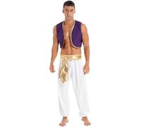Moggemol Mens Arabian Prince Street Rat Costume Set Waistcoat Vest Harem Pants for Halloween Cosplay Gold L