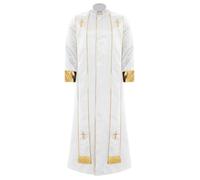 Moggemol Mens Clergy Robe with Tassel Stole Long Sleeve Chasuble Priest Vestment Formal Catholic Outfit White XL