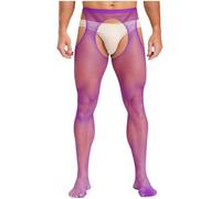Moggemol Men's Fishnet Footed Thigh High Sheer Hold Up Pantyhose Stockings Tights Leggings Pants