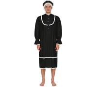 Moggemol Men's Vintage Sissy Sleep Robe Victorian Long Sleeve Ruffled Cuffs Lace Trim Nightgown Party Black 3XL