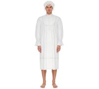 Moggemol Men's Vintage Sissy Sleep Robe Victorian Long Sleeve Ruffled Cuffs Lace Trim Nightgown Party White 3XL