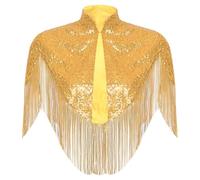 Moggemol Shawls and Wraps for Evening Dresses Women Sequin Fringed Cape Bolero Flapper Cover Up Gold XL