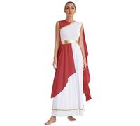 Moggemol Womens Athena Toga Costume Halloween Adult Roman Robe Costume Greek Queen Fancy Dress Up Burgundy XL