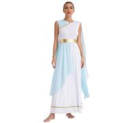 Moggemol Womens Athena Toga Costume Halloween Adult Roman Robe Costume Greek Queen Fancy Dress Up Light Blue L