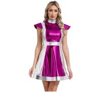 Moggemol Womens Halloween Cosmic Alien Costume Space Cadet Cosplay Shiny Metallic Flared Mini Dress Hot Pink XXL