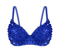 Moggemol Womens Sequin Beaded Rave Push-Up Bra Sparkle Dancing Top Belly Dance Festival Club Tribal Tops Blue S
