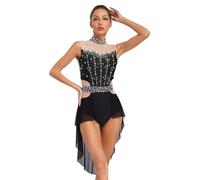 Moggemol Women's Shiny Rhinestone Lyrical Ballet Leotard Dress Contemporary Modern Latin Dance Costume Black M