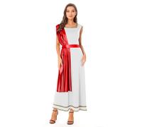 Moggemol Womens Toga Costume Greek God Roman Empress Tunic Dress Halloween Metallic Shiny Drape Robe White Red M