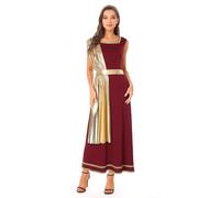 Moggemol Womens Toga Costume Greek God Roman Empress Tunic Dress Halloween Metallic Shiny Drape Robe Burgundy L