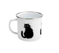 Moggy (No.1), Black cat, Enamel Camping Mug, Kitten Design, Illustrated Mug by Oliver Lake