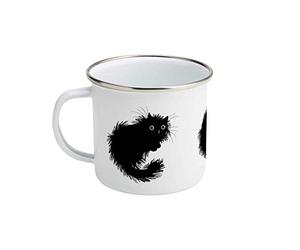 Moggy (No.2), Black cat, Enamel Camping Mug, Kitten Design, Illustrated Mug by Oliver Lake