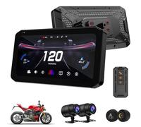 Mogico T7 Ultra Motorcycle CarPlay Android Auto GPS Navigation Smart Riding System, Blind Spot Detection, Tire Pressure Sensor, Dual 2K Dash Cams, 6.25 Touch Screen