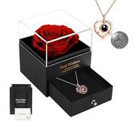 MOGITO Artificial roses in Necklace Gift Box - Handcrafted Preserved Rose with 100 Languages Projection, Perfect Wedding for Her, Wife, Girlfriend, Mother - Valentine's, Birthday