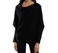 mogl Asymmetric Draped Jumper, Off The Shoulder Sweater Slouchy Knit Pullover, Fall Sweaters for Women, Long Batwing Sleeve Black