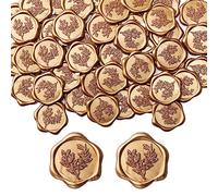 Mogokoyo 50pc Wax Seal Stickers, 1.14in/29mm Antique Gold Envelope Seals, Eucalyptus Leaves Vintage Wedding Invitation Stickers for Valentine's Day, Birthday, Christmas Party Supply